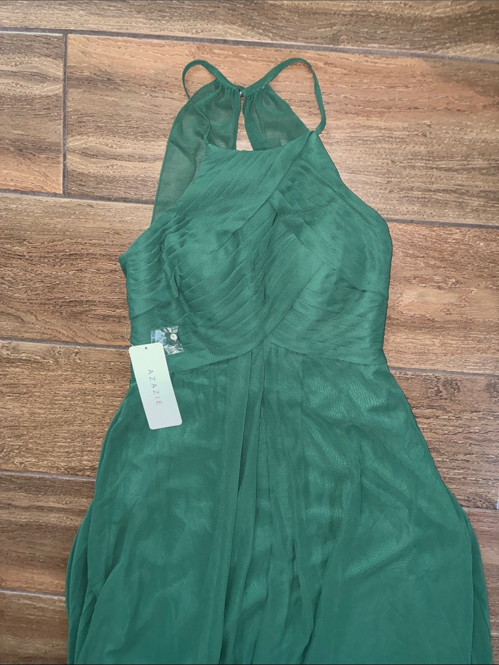 Azazie Emerald Green Halter Chiffon Prom Dress